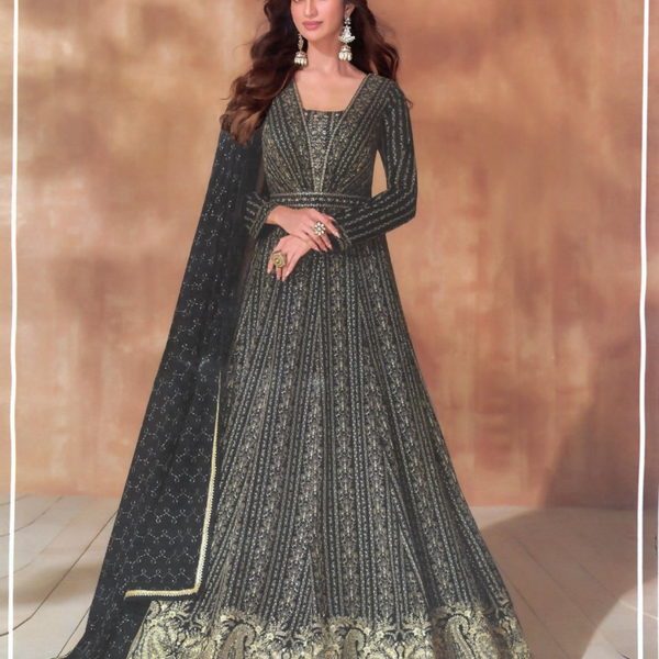 Anaita Black Georgette Readymade Anarkali Suit with Sequence Work