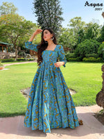 Thumbnail for Aayaa Pure Ab Cotton Gown With Heavy Digital Print - Multi Color - Distacart