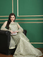 Thumbnail for Aastha Fashion Women's Pista Green Net Floral Resham Thread with Cording & Crystal work Anarkali Dress Set - Distacart