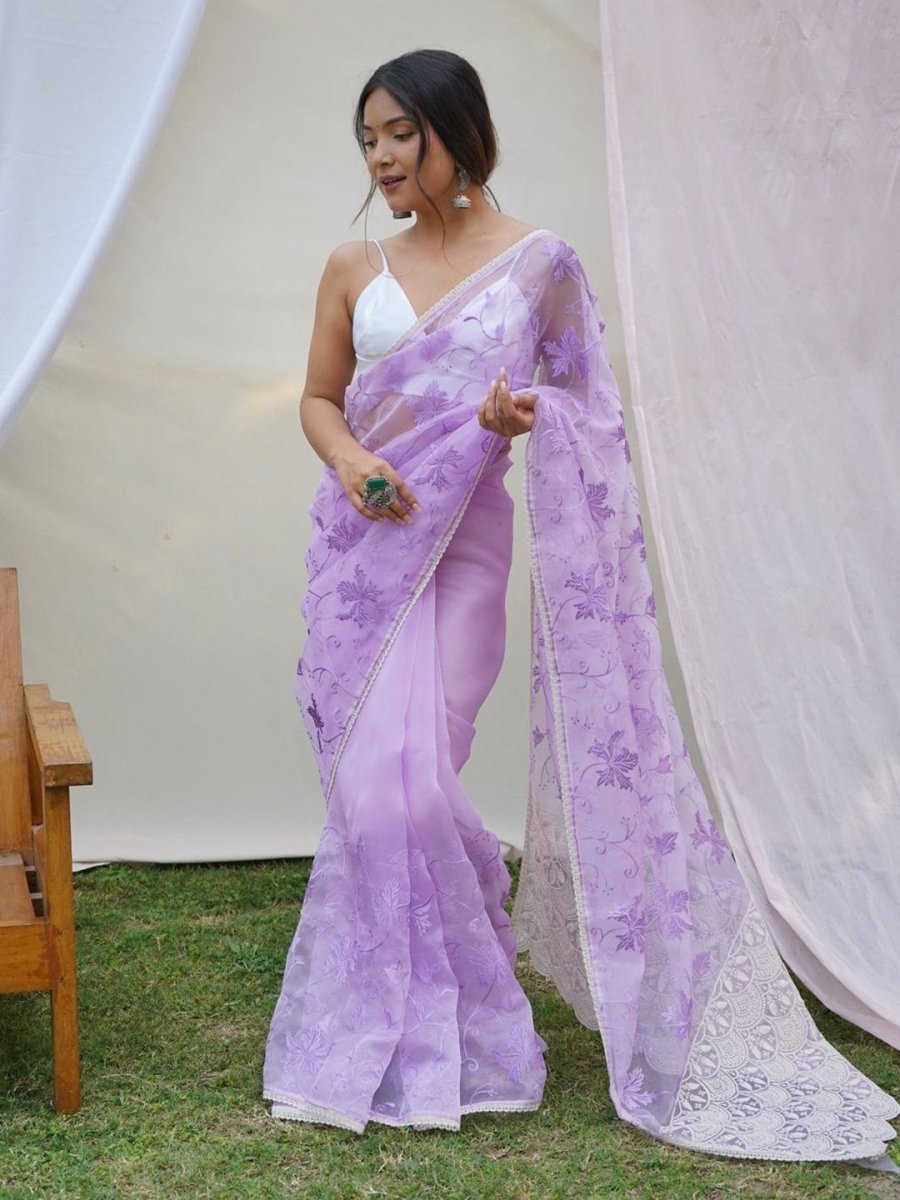 Anouk Floral Embroidered Organza Saree - Distacart