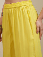 Thumbnail for Vishudh Yellow Floral Embroidered Round Neck Thread Work Straight Kurta With Palazzos