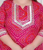Thumbnail for Miravan Plus Size Women'S Pink Bandhani Printed Straight Kurta With Palazzo & Dupatta - Distacart