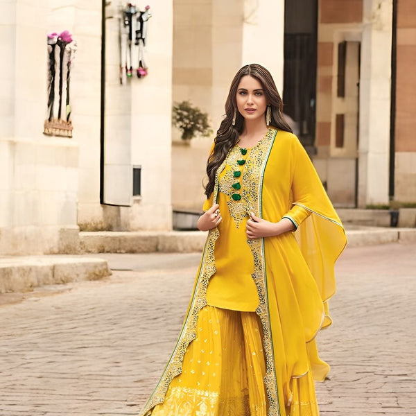 Evanik Designer Chinon Silk With Embroidered Sequence Work Plazzo Suit