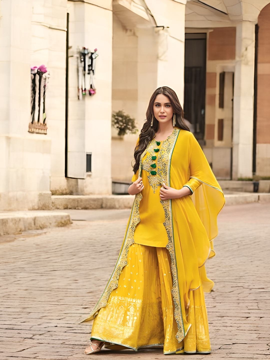 Evanik Designer Chinon Silk With Embroidered Sequence Work Plazzo Suit