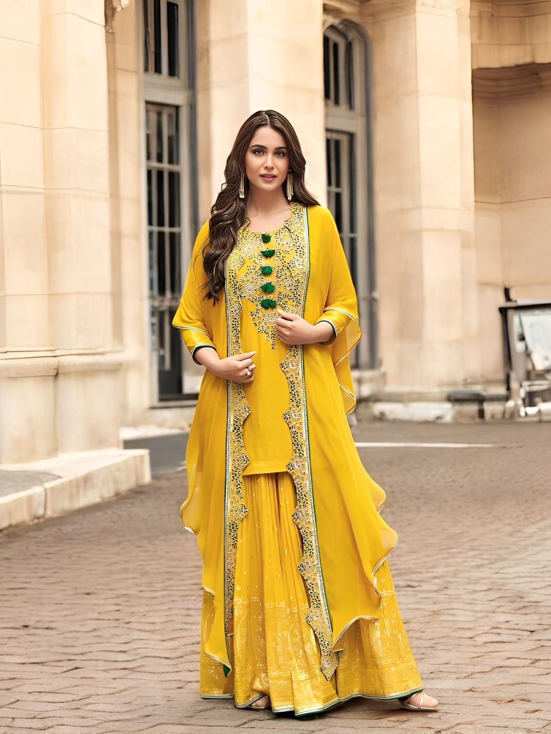Evanik Designer Chinon Silk With Embroidered Sequence Work Plazzo Suit