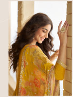 Thumbnail for Evanik Women Yellow Chinon Silk Zari Embroidered Sequins Sharara Suit - Distacart