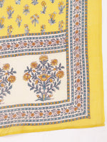 Thumbnail for Yufta Yellow And Beige Pure Cotton Floral Print Tiered Kurta Dupatta Set