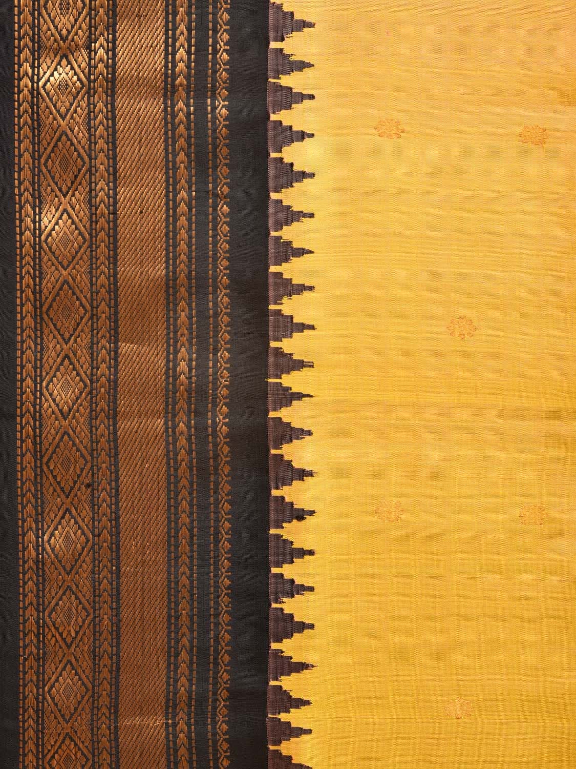 Yellow and Black Gadwal Silk Handloom Saree with Mango Pallu Design - Global Threads - Distacart