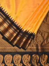 Thumbnail for Yellow and Black Gadwal Silk Handloom Saree with Mango Pallu Design - Global Threads - Distacart