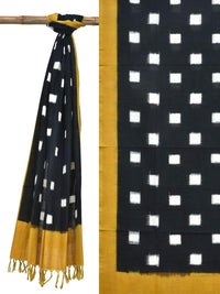 Thumbnail for Yellow and Black Pochampally Ikat Cotton Handloom Dupatta with Square Buta Design - Global Threads - Distacart
