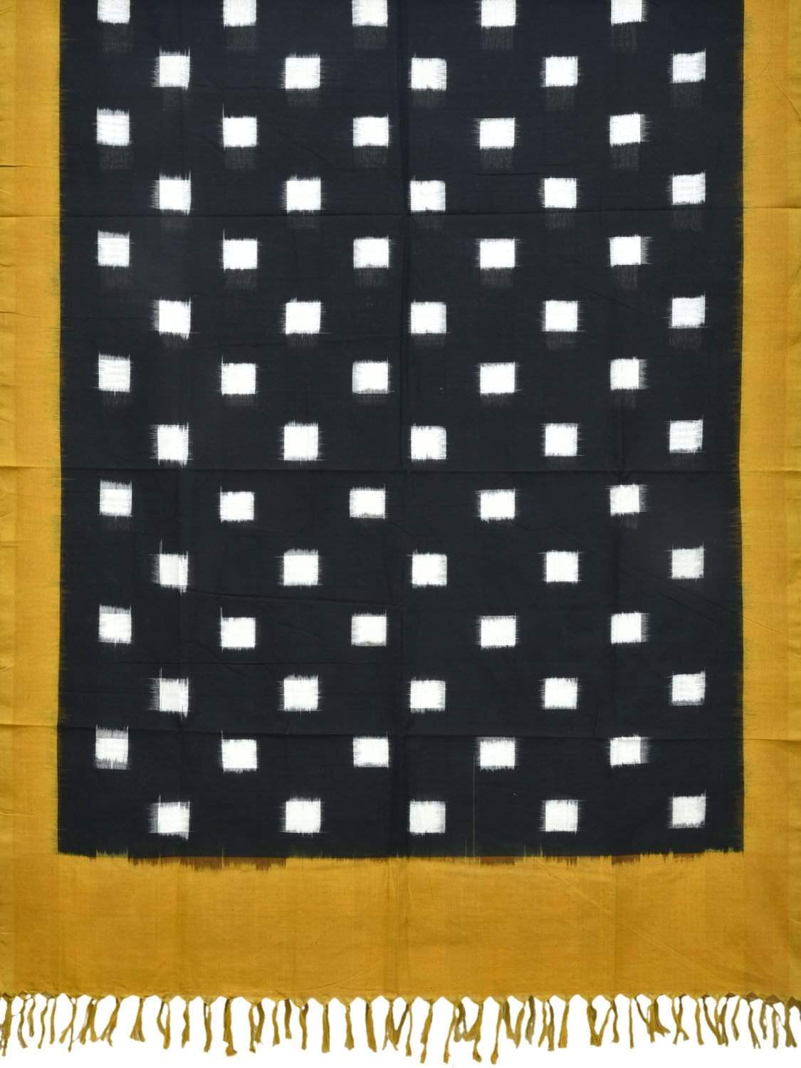 Yellow and Black Pochampally Ikat Cotton Handloom Dupatta with Square Buta Design - Global Threads - Distacart
