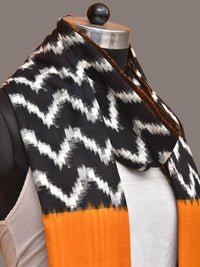 Thumbnail for Yellow and Black Pochampally Ikat Cotton Handloom Dupatta with Zig-Zag Design - Global Threads - Distacart
