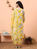 Thumbnail for Yufta Yellow And White Floral Kantha Work Straight Kurta Trouser Dupatta Set