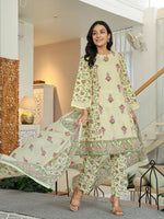 Thumbnail for Yufta Yellow Cotton A Line Kurta Dupatta Set