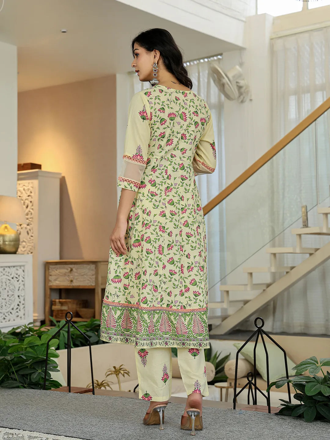 Yufta Yellow Cotton Kalidaar Kurta Dupatta Set