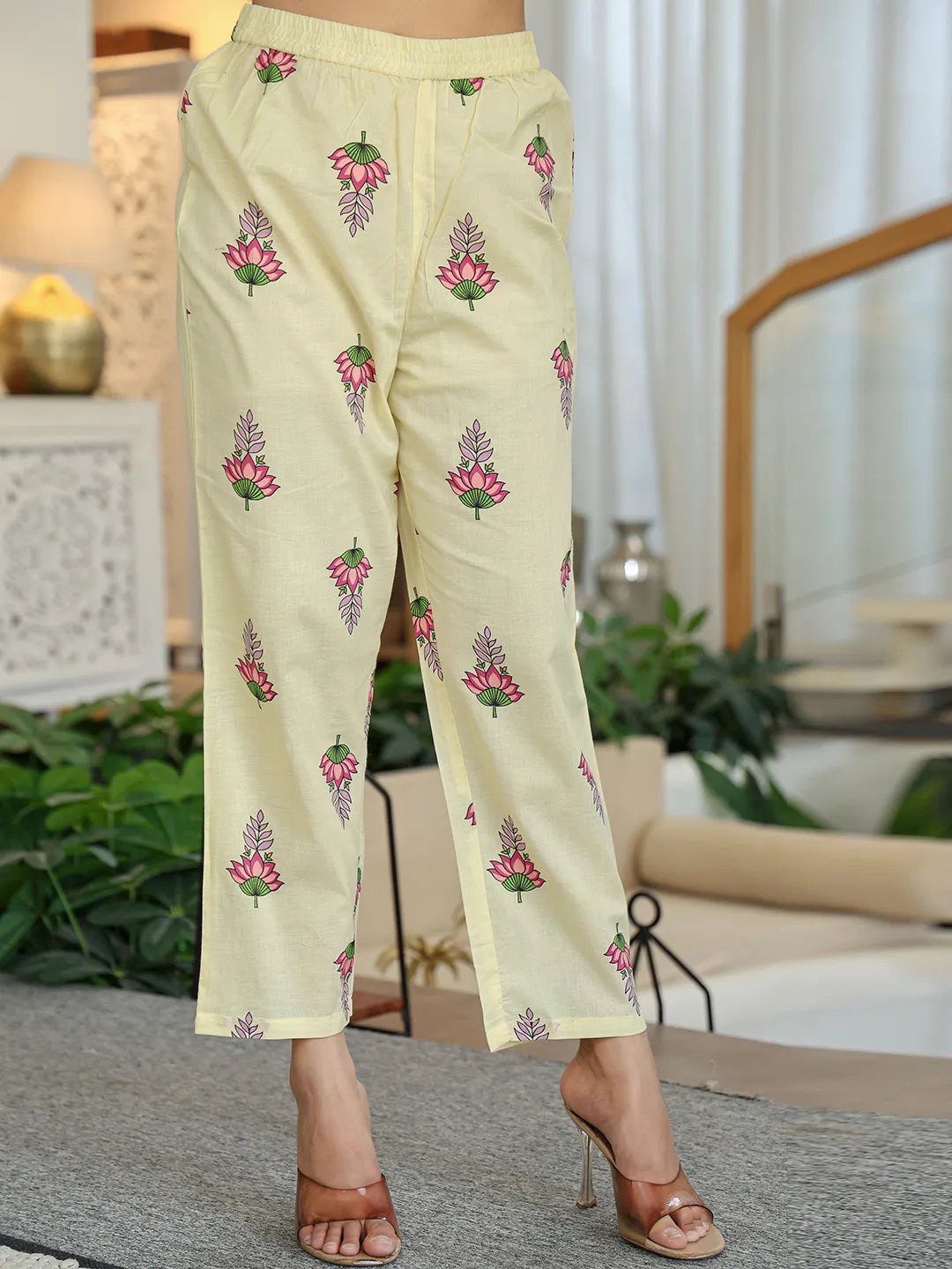 Yufta Yellow Cotton Kalidaar Kurta Dupatta Set