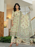 Thumbnail for Yufta Yellow Cotton Kalidaar Kurta Dupatta Set