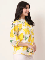 Thumbnail for Yufta Yellow Cotton Mandarin Collar Shrit Style Top
