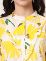 Thumbnail for Yufta Yellow Cotton Mandarin Collar Shrit Style Top