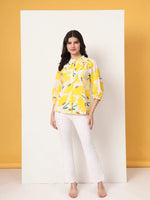 Thumbnail for Yufta Yellow Cotton Mandarin Collar Shrit Style Top