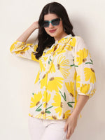 Thumbnail for Yufta Yellow Cotton Mandarin Collar Shrit Style Top