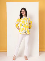 Thumbnail for Yufta Yellow Cotton Mandarin Collar Shrit Style Top