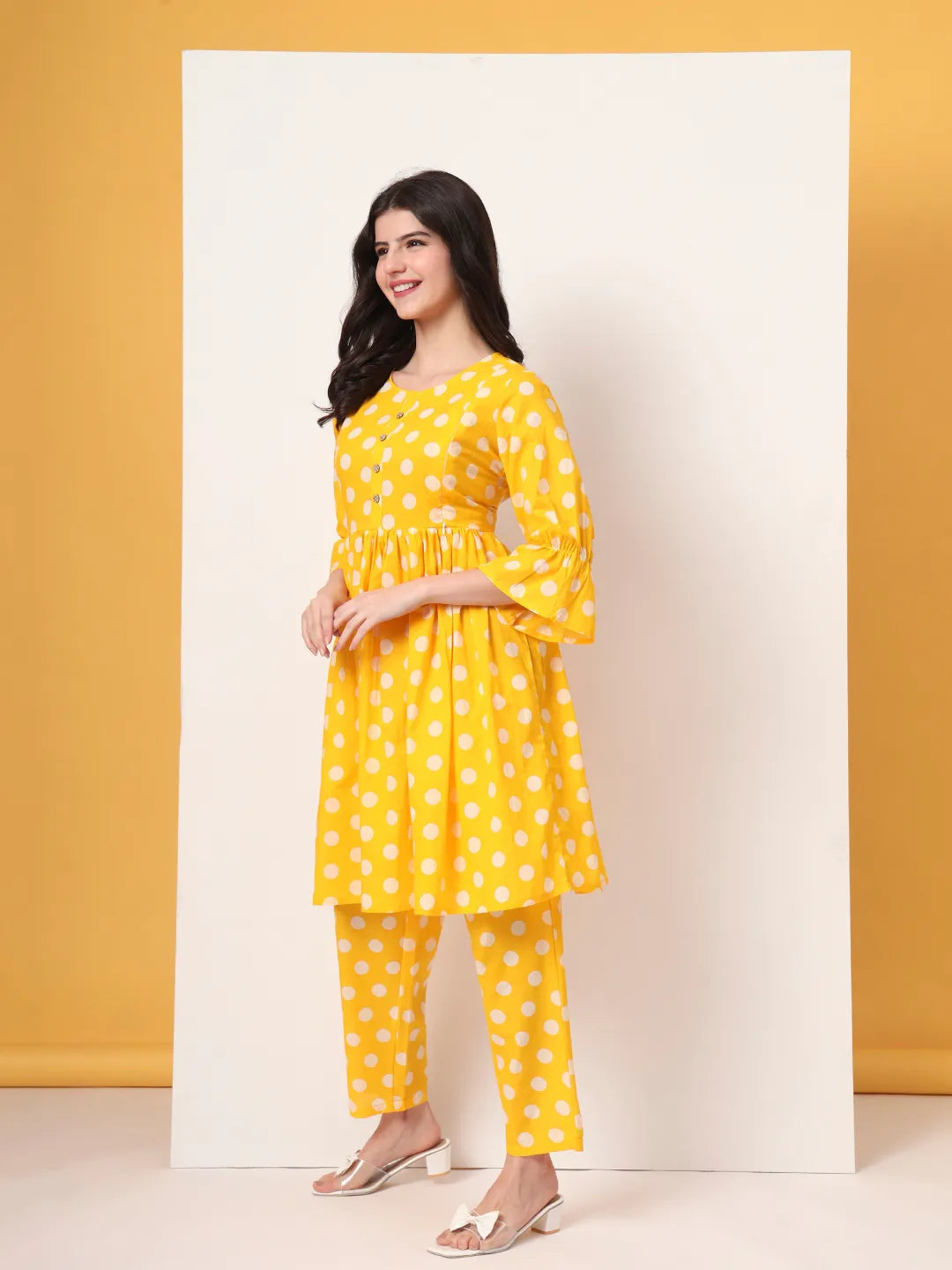 Yufta Yellow Cotton Maternity Gathered Or Pleated Kurta Pants Set - Distacart