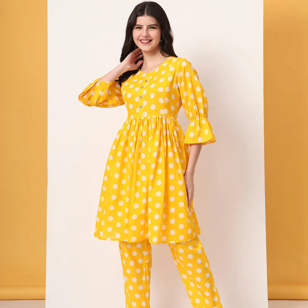 Yufta Yellow Cotton Maternity Gathered Or Pleated Kurta Pants Set - Distacart
