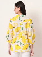 Thumbnail for Yufta Yellow Cotton Shirt Collar Shrit Style Top