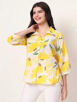 Thumbnail for Yufta Yellow Cotton Shirt Collar Shrit Style Top