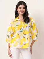 Thumbnail for Yufta Yellow Cotton Shirt Collar Shrit Style Top