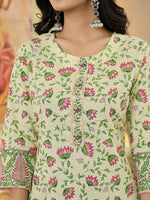 Thumbnail for Yufta Yellow Cotton Straight Floral Print Kurta Dupatta Set