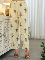 Thumbnail for Yufta Yellow Cotton Straight Floral Print Kurta Dupatta Set