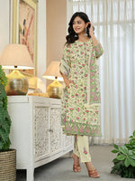 Thumbnail for Yufta Yellow Cotton Straight Floral Print Kurta Dupatta Set