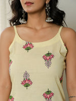 Thumbnail for Yufta Yellow Cotton Straight Sleeveless Strappy Kurta Dupatta Set