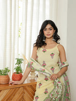 Thumbnail for Yufta Yellow Cotton Straight Sleeveless Strappy Kurta Dupatta Set