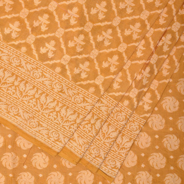 Yellow Cut Work Tussar Cotton Handloom Saree with All Over Jamdani Style Design - Global Threads - Distacart