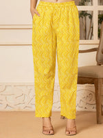 Thumbnail for Yufta Yellow Embroidered Pure Cotton Anarkali Kurta Trouser With Dupatta Set - Distacart