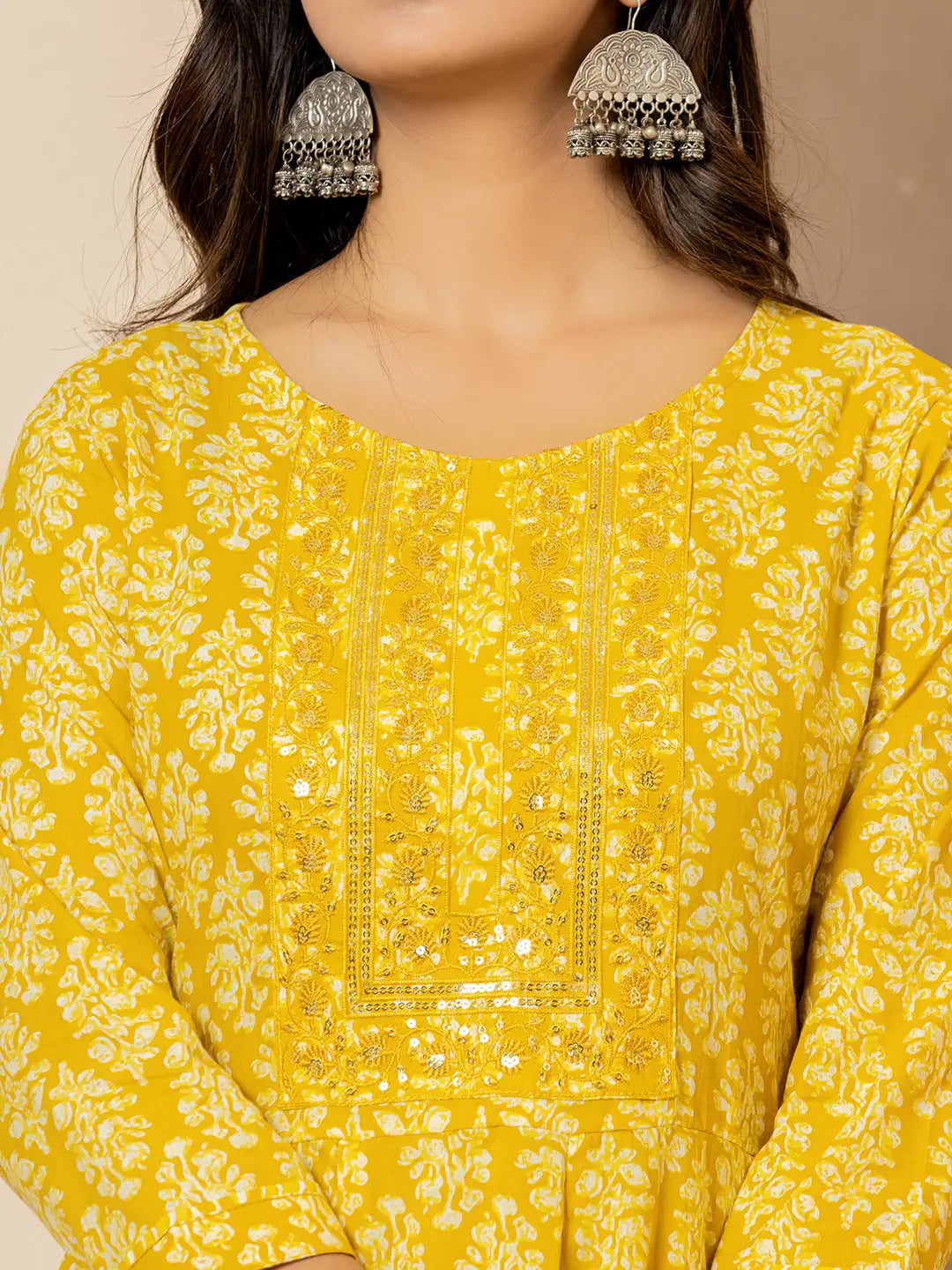 Yufta Yellow Embroidered Pure Cotton Anarkali Kurta Trouser With Dupatta Set - Distacart