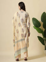 Thumbnail for Yufta Yellow Floral Print Cotton Sequins Work Kurta Set With Pant & Dupatta