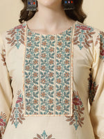 Thumbnail for Yufta Yellow Floral Print Cotton Sequins Work Kurta Set With Pant & Dupatta
