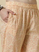 Thumbnail for Yufta Yellow Floral Print Cotton Sequins Work Kurta Set With Pant & Dupatta