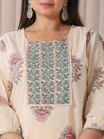 Thumbnail for Yufta Yellow Floral Print Cotton Sequins Work Plus Size Kurta Set With Pant & Dupatta