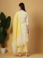 Thumbnail for Yufta Yellow Floral Print Straight Kurta Trouser Dupatta Set