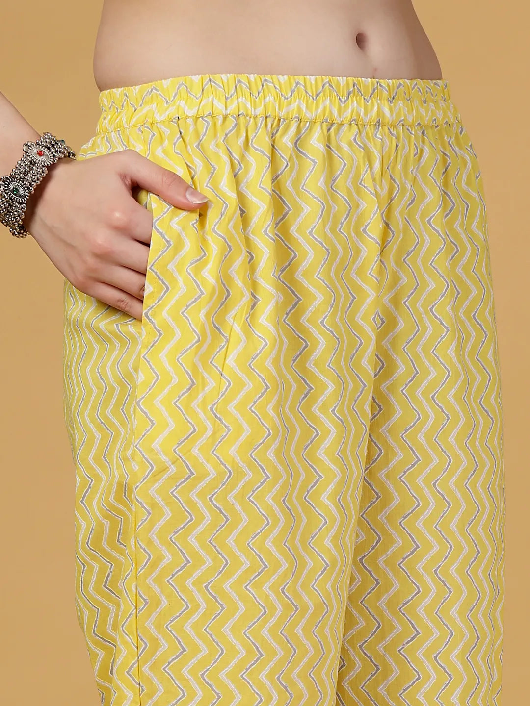 Yufta Yellow Floral Print Straight Kurta Trouser Dupatta Set