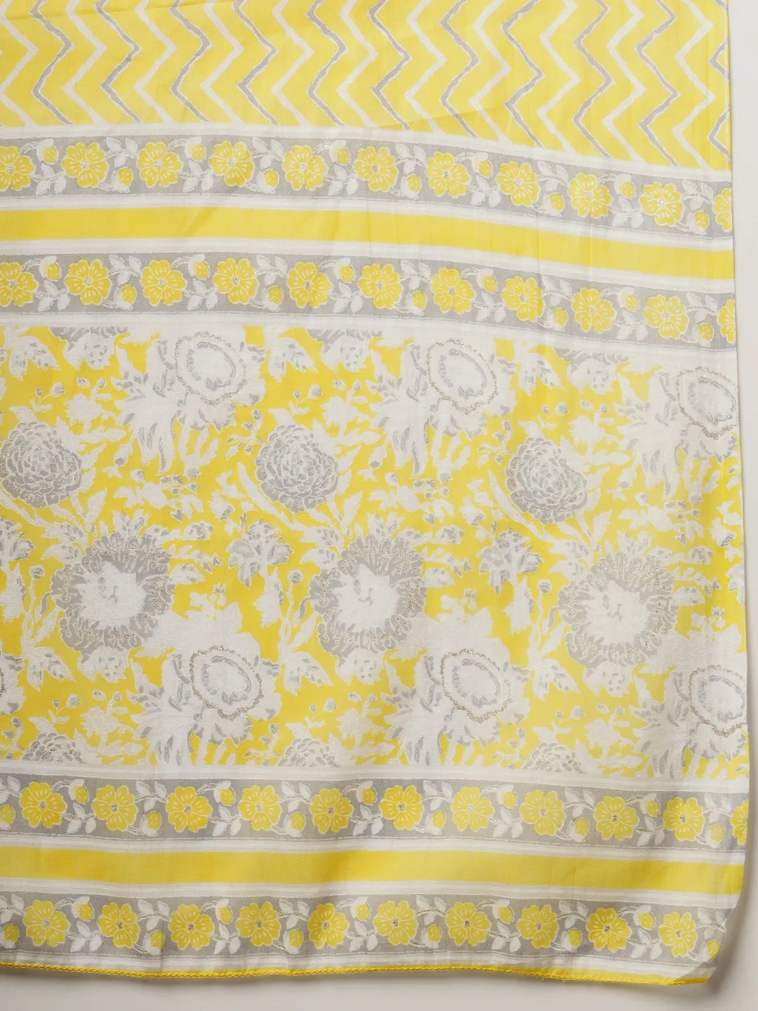 Yufta Yellow Floral Print Straight Kurta Trouser Dupatta Set