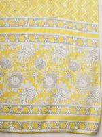 Thumbnail for Yufta Yellow Floral Print Straight Kurta Trouser Dupatta Set