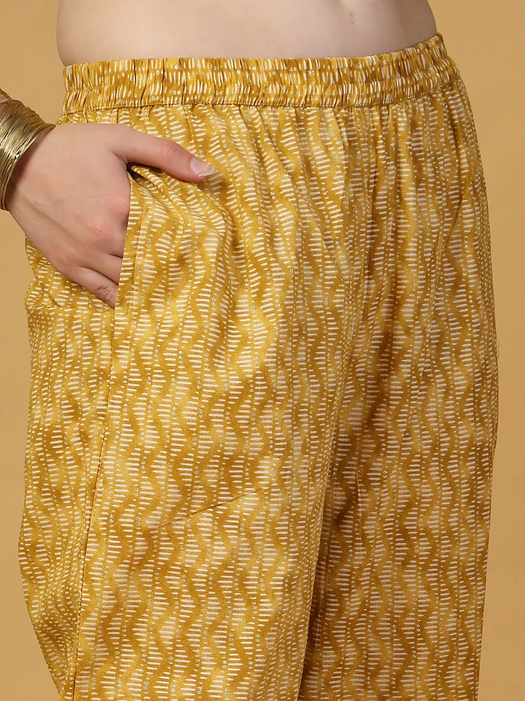 Yufta Yellow Floral Print Thread-Work Straight Kurta Trouser Dupatta Set