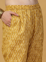 Thumbnail for Yufta Yellow Floral Print Thread-Work Straight Kurta Trouser Dupatta Set