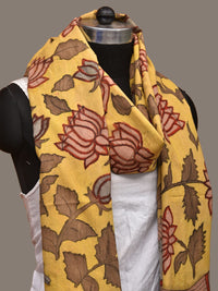 Thumbnail for Yellow Kalamkari Hand Painted Cotton Handloom Dupatta with Lotus Flowers Design - Global Threads - Distacart